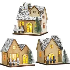 Uonlytech 3 Peças de Casas de Natal Iluminadas, Conjunto de Casas de Vila de Natal DIY com Luzes LED, Vila de Madeira pa