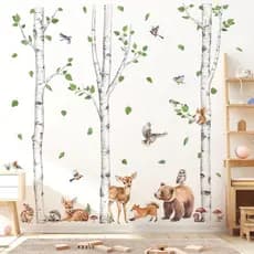 wondever Adesivos de Parede Grandes com Animais da Floresta (Bétula, Coruja, Raposa, Urso, Cervo) - Decalques Decorativo