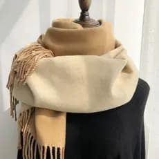 [Premium] Cachecol de Cashmere Dupla Face Cyrena Kaer Francês para Mulheres, Quente e Espesso, Cor Sólida, Estilo Delica