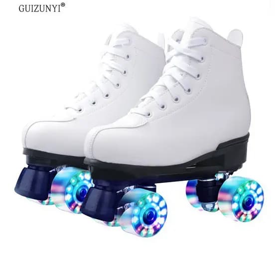 [Produto de Qualidade] Patins de duas fileiras brancos para adultos, patins de quatro rodas para crianças, patins para h