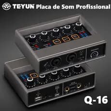 Teyun Placa de Som Profissional Q-16 2×2 Canais Efeitos DSP Reverb para Gravação Podcast e Live