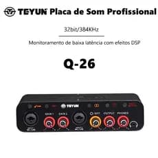 Teyun Placa de Som Profissional Q-26 Qualidade de Estúdio 32-bit/384kHz para Gravação Podcast e Live