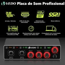 Teyun Placa de Som Profissional Q-28 Qualidade de Estúdio 24-bit/192kHz para Gravação Podcast e Live