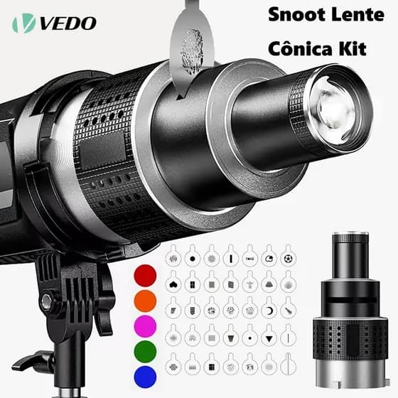 VEDO Fotografia Flash Snoot Lente Cônica Kit para Retratos Produtos e Luz Criativa