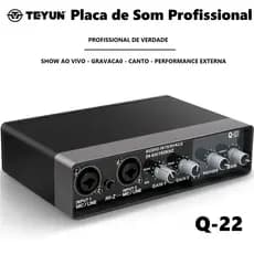 Teyun Placa de Som Profissional Q-22 Dupla Entrada Combo XLR/6.35mm 2×2 Canais para Podcast e Live