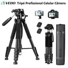VEDO Tripé Profissional Celular Câmera 1,88 Mts Carga 6.8KG