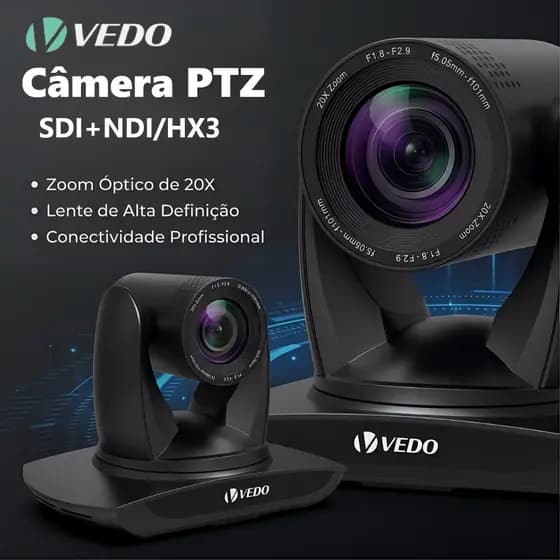 VEDO Câmera Ptz 4K Zoom Óptico 20x Rastreamento Automático por IA Saídas 3G-SDI+HDMI+USB+LAN+PoE