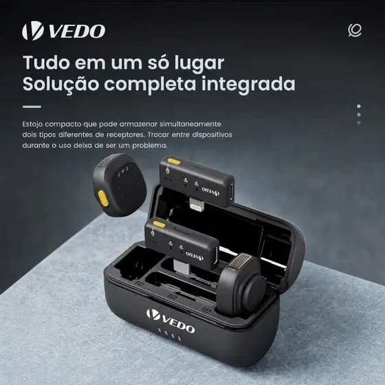 VEDO Microfone Sem Fio Lavalier Fixação Magnética + Clipe para Live Entrevista e Vlog