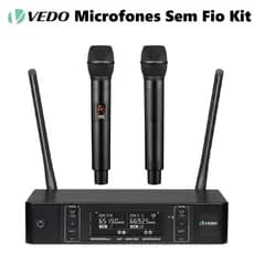 VEDO Microfone Sem Fio UHF Dual Channel 2×100 Canais com Busca Automática para Karaokê e Igrejas