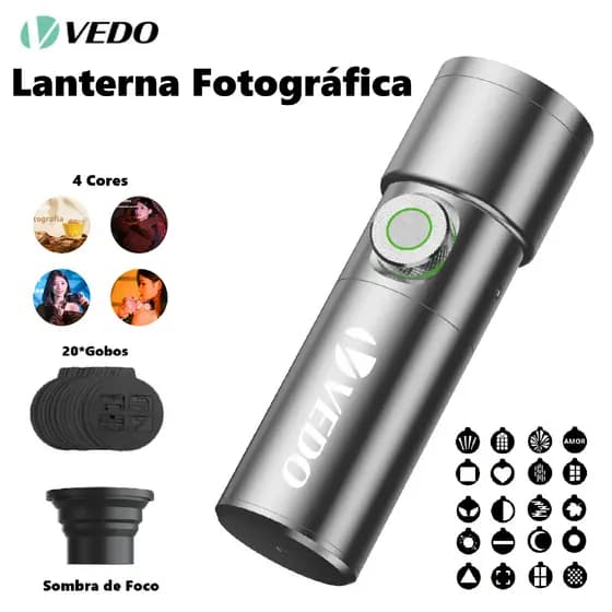 VEDO Lanterna Fotográfica 10W com 4 Cores 20 Filtros de Padrões para Live Retrato Produto