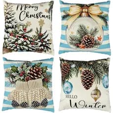 Capas de Almofada de Natal, 18 x 18 Polegadas, Capas de Almofada com Motivos de Frutas Vermelhas de Natal e Pinhas, Capa