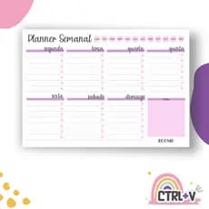 Planner Semanal A5 50 Folhas | Agenda Semanal com Metas do Mês Planner Feminino Organização e Produtividade Rosa Lilas
