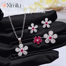 ♥ Original luz luxo flor de cerejeira conjunto de jóias diário All-Match flor colar brincos de cristal aberto anel de pr