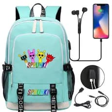02 Nova Mochila Rhythm Box Print para Adolescentes, Estudantes do Ensino Fundamental e Médio, com USB, Unissex, Casual,
