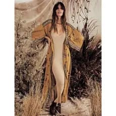 Saída de Praia Estampada Boêmia, Vestido Kimono Elegante com Cinto Automático para Mulheres, Tamanhos Grandes, Roupa de