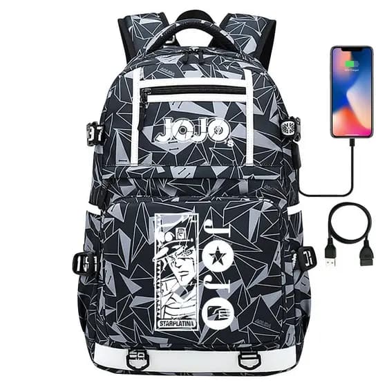 Mochila USB com estampa do anime japonês JoJo's Bizarre Adventure para adolescentes e estudantes, mochila casual unissex