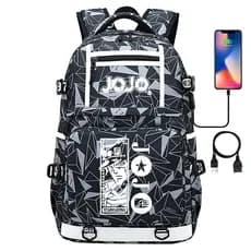 Mochila USB com estampa do anime japonês JoJo's Bizarre Adventure para adolescentes e estudantes, mochila casual unissex