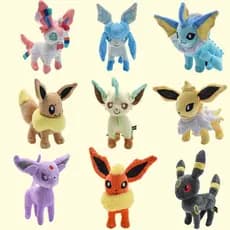 Pequeno brinquedo Eevee de 20cm em posição de pé, Eevee do tipo Fogo, Eevee do tipo Água, Eevee Japonês, Eevee Brilhante