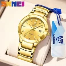 SKMEI Original Relógio Masculino Golden watch Esportivo De Quartzo De Casal De 30 Metros De Cinto De Aço À Prova D'água
