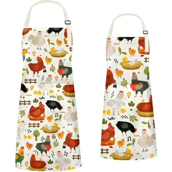 Conjunto de Aventais de Cozinha com Estampa de Galinhas, Aventais Combinando para Crianças e Adultos, Aventais Fofos par