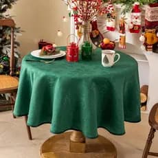 Toalha de Mesa de Natal Verde Joyfol Day, Tecido Jacquard, Toalha Redonda de Inverno com Padrão de Poinsétia, Capa de Me