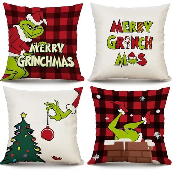 Capas de Almofada de Natal 18x18 polegadas, Conjunto de 4 para Decorações, Almofadas com Estampa Xadrez Vermelho Buffalo