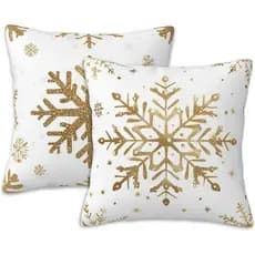 Capas de Almofada Decorativas com Flocos de Neve e Glitter Dourado, 18x18 Polegadas, Conjunto de 2, Capas de Almofada De