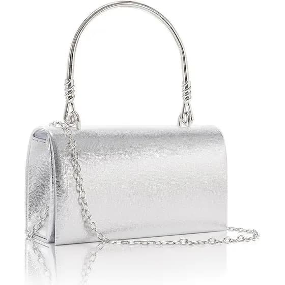 Bolsas de Mão Larcenciel para Mulheres, Elegantes Bolsas de Noite em Prata Metálica com 2 Alças de Corrente, Bolsas de F
