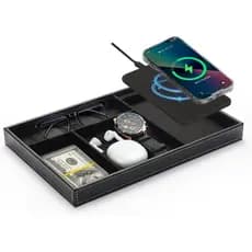 TopMade Bandeja Organizadora com Base de Carregamento Sem Fio, Organizador de Mesa de Cabeceira, Organizador de Armazena