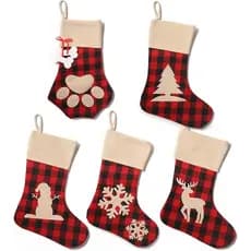 Conjunto de 5 Meias de Natal Vermelhas Xadrez Bordadas para Animais de Estimação