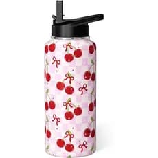 Cherry Water Bottle 32oz Insulated Stainless Steel Thermoses Sports Bottles with Handle and Flip Straw Cherry Gifts Stuf