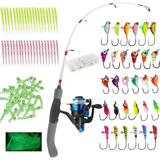 Conjunto Genérico de 122 Peças para Pesca no Gelo, Kit de Vara de Pesca no Gelo de 24" com Ação Média-Leve, com Iscas e