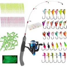 Conjunto Genérico de 122 Peças para Pesca no Gelo, Kit de Vara de Pesca no Gelo de 24" com Ação Média-Leve, com Iscas e