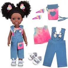 UNICORN ELEMENT Boneca Bebê Preta com Top Tie-Dye Arco-Íris e Conjunto de Roupas - Boneca Realista de Silicone de 14,5 P