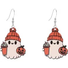 GBAHFY Brincos de Madeira com Tema de Ação de Graças e Halloween, Brincos Pendentes de Fantasma e Abóbora para Mulheres,