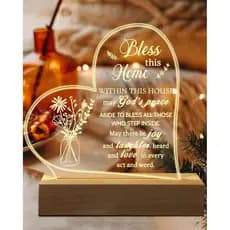 Hiipeenow Presentes de Inauguração de Casa, Luz Noturna Acrílica Gravada com Mensagem de Bênção para Casa 15*19CM, Prese