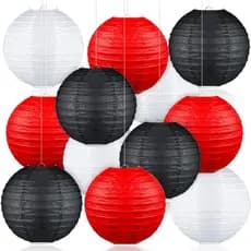Panelee 12 Pcs Red and Black White Paper Lanterns Hibachi Party Decorations 8 inch Round Hanging Paper Lanterns for Chin