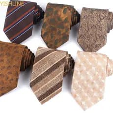 Gravata Clássica Nova para Homens Listrada Floral Bege Marrom Jacquard Adequada para Graduação, Formatura, Acessórios Di