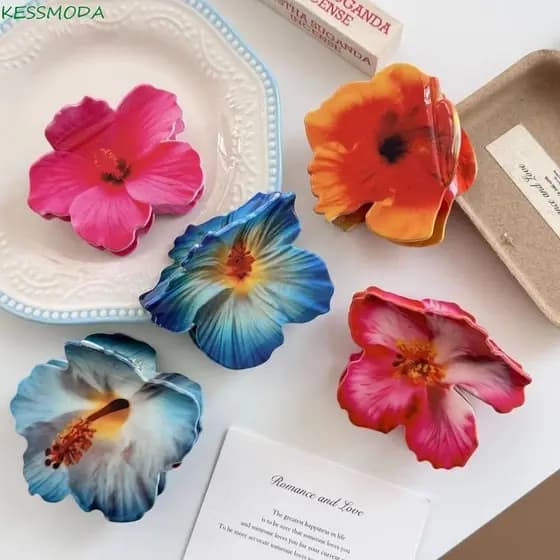Grampo De Garra Boêmio Kesselmanmoda , Cabelo De Flor De Hibisco Vintage Acrílico , Acessórios Versáteis Inspirados Na N