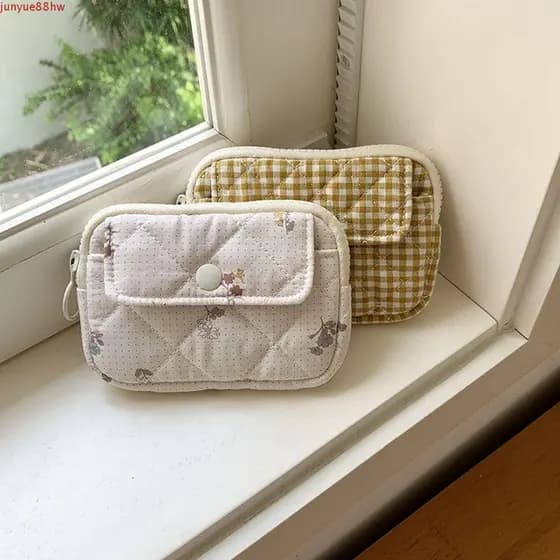 JUNYUE Bolsa Pequena Para Batom De Maquiagem , De Moedas Floral Com Listras Florais , Porta-Cartões , Mini Armazenamento