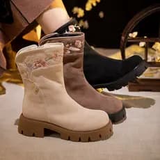 Em estoque, novidades de outono e inverno 2024 da Yunze, sapatos tradicionais de tecido de Pequim, botas Martin de cano