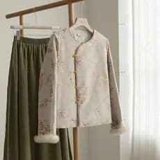 Jaqueta Yunmian 5458, Casaco Original Retro em Forma de Pera, Novo Design de Inverno, Estilo Chinês com Textura Jacquard