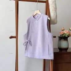 5572 Colete sem mangas estilo chinês para outono e inverno, com uma elegância retrô original, com design de amarração em