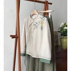 Camisa de manga comprida estilo chinês "Osmanthus Dream", com charme tradicional, design inovador 5693, leve e única, co