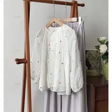Top estilo vintage com cadarço 5733, design original, bordado em ramie, corte solto, padrão floral, acabamento requintad
