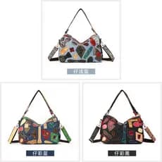 Bolsa de ombro em patchwork de jeans com design irregular, estilo retrô único europeu e americano, bolsa de couro genuín