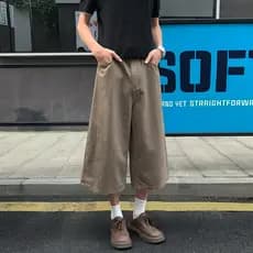 Calças cropped casuais, shorts de verão da moda, corte reto em puro algodão, unissex, jeans retrô americano.