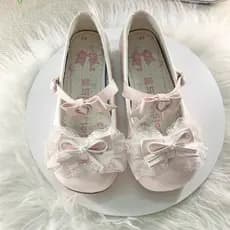 Sapatos Lolita infantis de design original da Mengling, sapatos Lolita de couro, com salto baixo redondo e fofo com sini