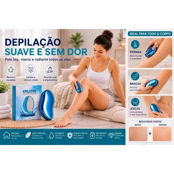 Depilador de Cristal Reutilizável Indolor Removedor de Pelos Esfoliante Corporal Fácil de Limpar