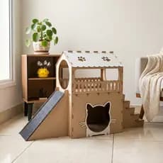 Casinha de Gato 2 Andares Playground Rampa Arranhador Toca Felino Brinquedo Degrau Casa
